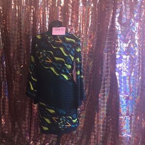 Long angled style sleeved dress in vibrant colors in size small by SOHO